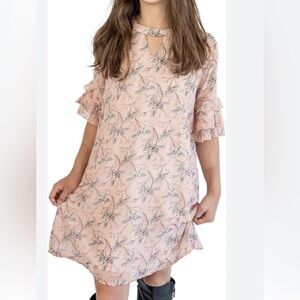 Smukke Girls Tween 14 Peach Floral Chiffon Dress Ruffles Knee Length Party Pics